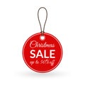 Christmas sale tag. Xmas label with up to 50% off discount. Vector illustration